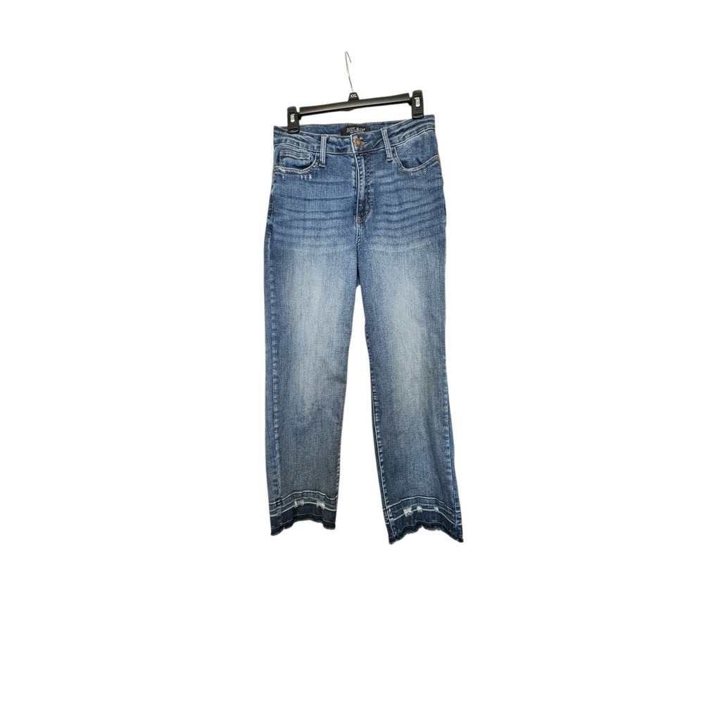 Judy Blue Wide Leg Jeans 7/28 High Rise Distressed Hem Vintage Wash JB88592